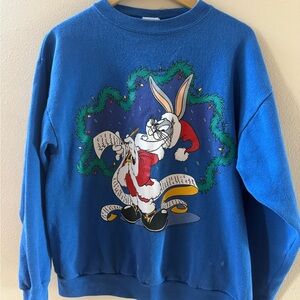 Warner Bros. Blue Bugs Bunny Crewneck Christmas Sweater